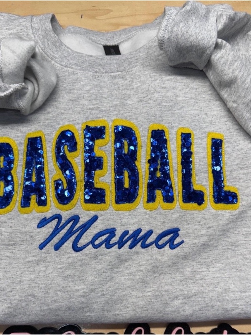 Baseball Mama Sequin Crewneck Sweater - Gray/Blue